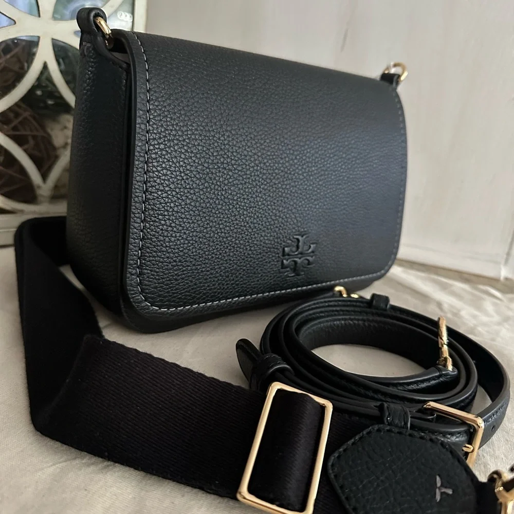 New Tory Burch thea web flap crossbody black
